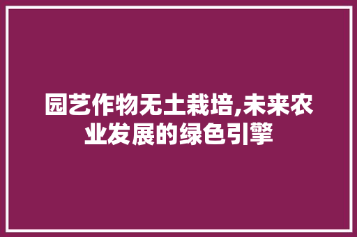 园艺作物无土栽培,未来农业发展的绿色引擎