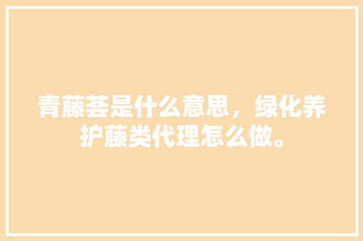 青藤荟是什么意思，绿化养护藤类代理怎么做。